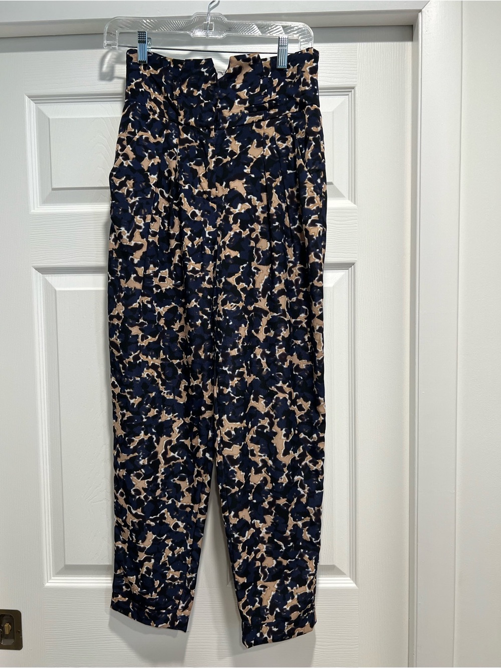 BCBGeneration Navy & Beige Abstract High-Waist Tapered Pants